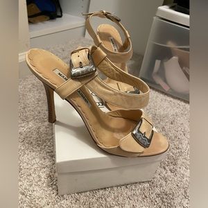 Tan Manolo Blahnik sandal heels
